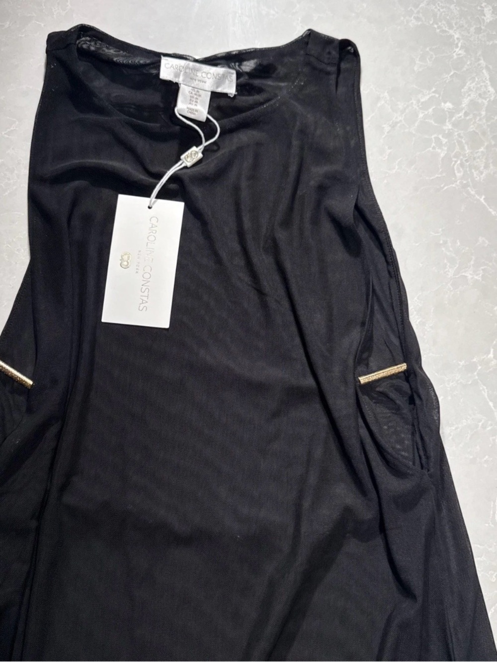 Caroline Constas Black Swim Coverup with Gold-Tone Pocket Bars
